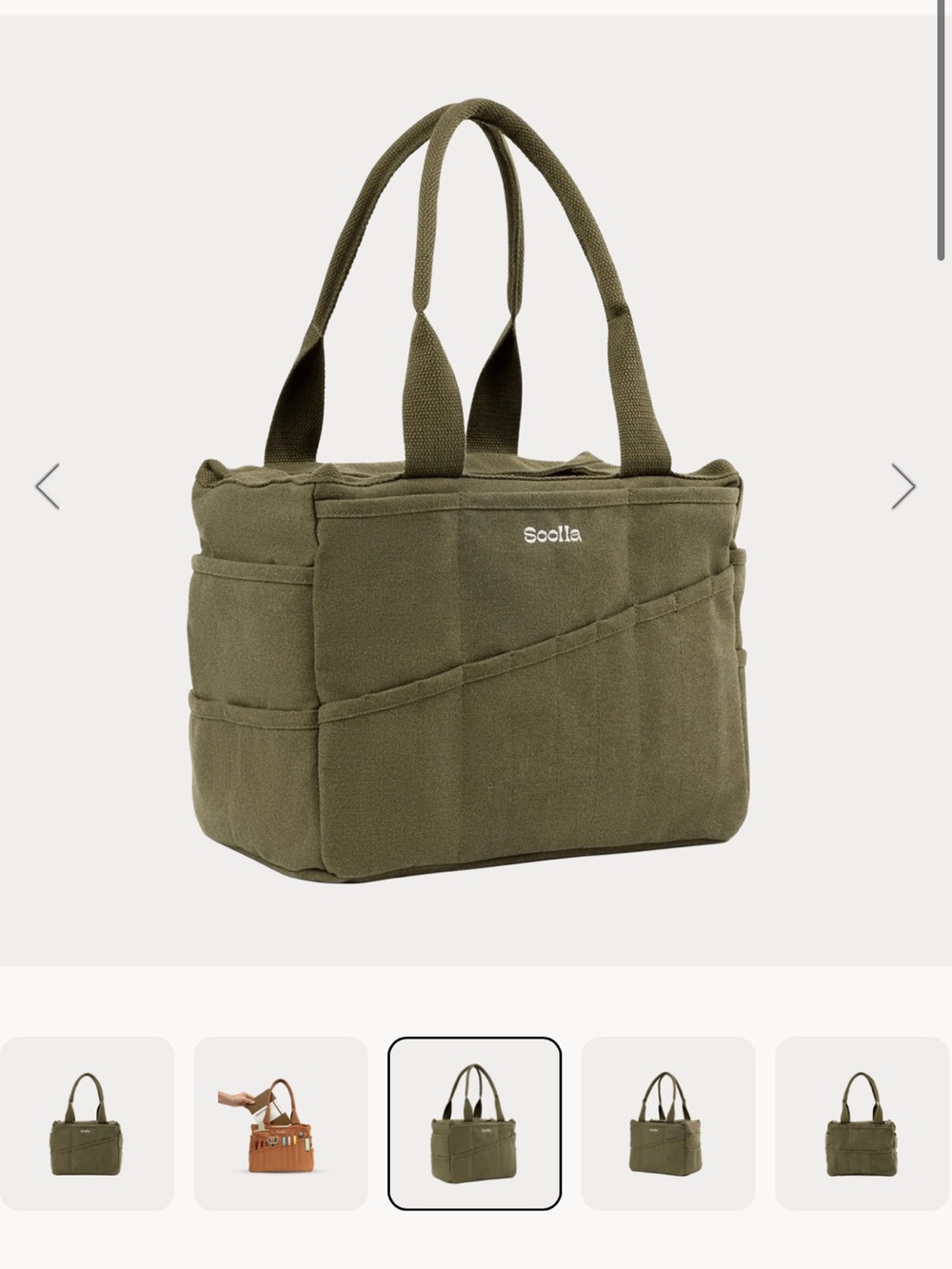 Soolla Dark forest Olive Canvas Tote Bag with Exterior Pockets art bag